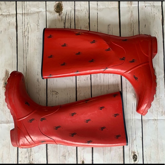 Polo Ralph Lauren Shoes - Polo Ralph Lauren Red Logo Print Rain Boots